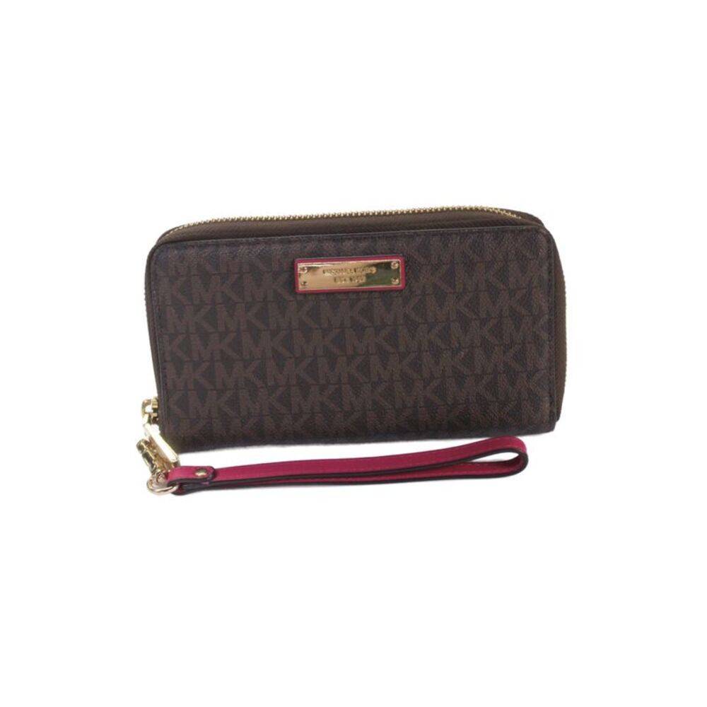 Michael Kors Womens Leather Monogram Card Wallet Brown 7in.